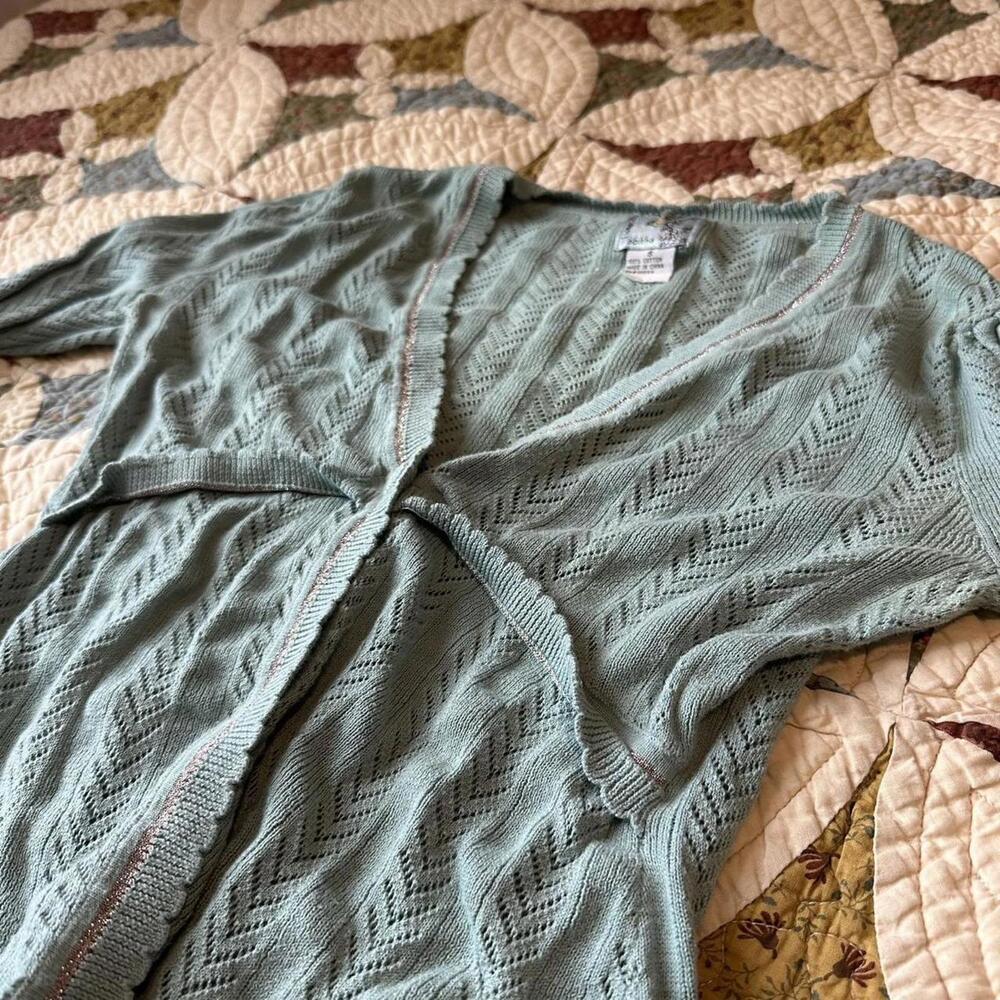 Fairycore Y2K knit crochet baby blue babydoll top cardigan Tabitha size S fairy - Picture 3 of 4